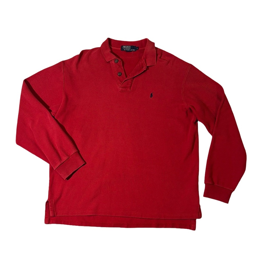 VINTAGE Polo Ralph Lauren mens L Large red cotton 80s long sleeve polo sweater